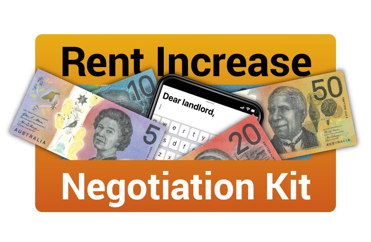 rent increase negotiation kit graphic with money and a mobile phone