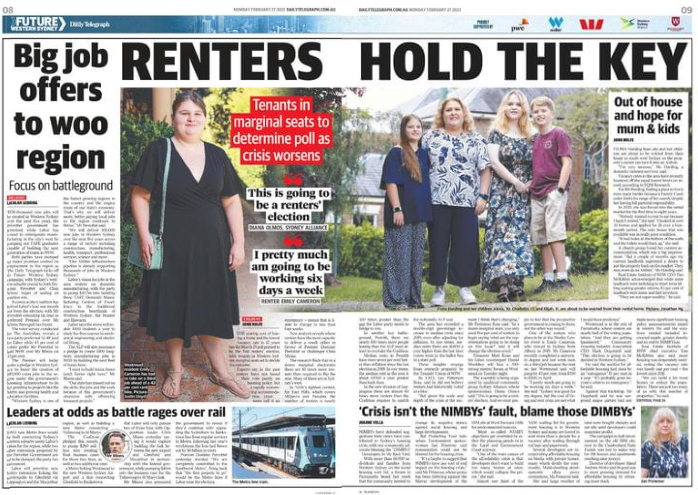 Renters Hold the Key headline in Daily Telegraph, March 2023