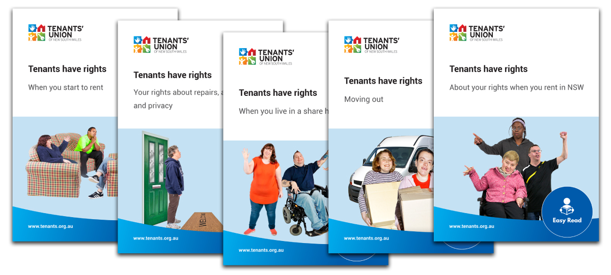 easy read factsheet covers showing groups of people talking and with arms raised
