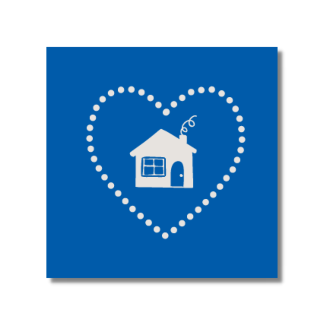 House in relief on blue background, surrounded by a heart