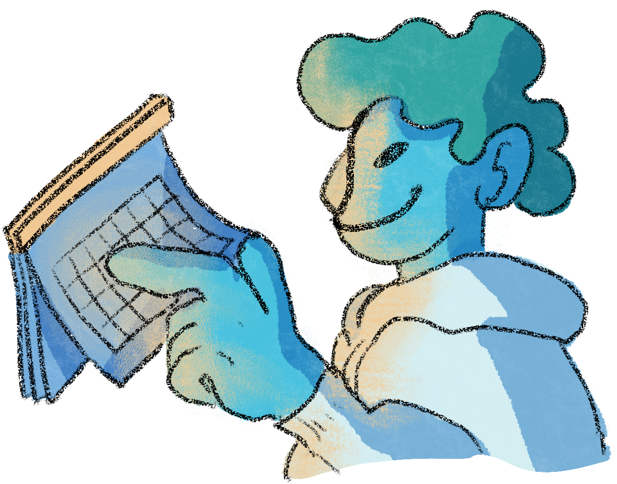 A graphic of a person looking at a calendar