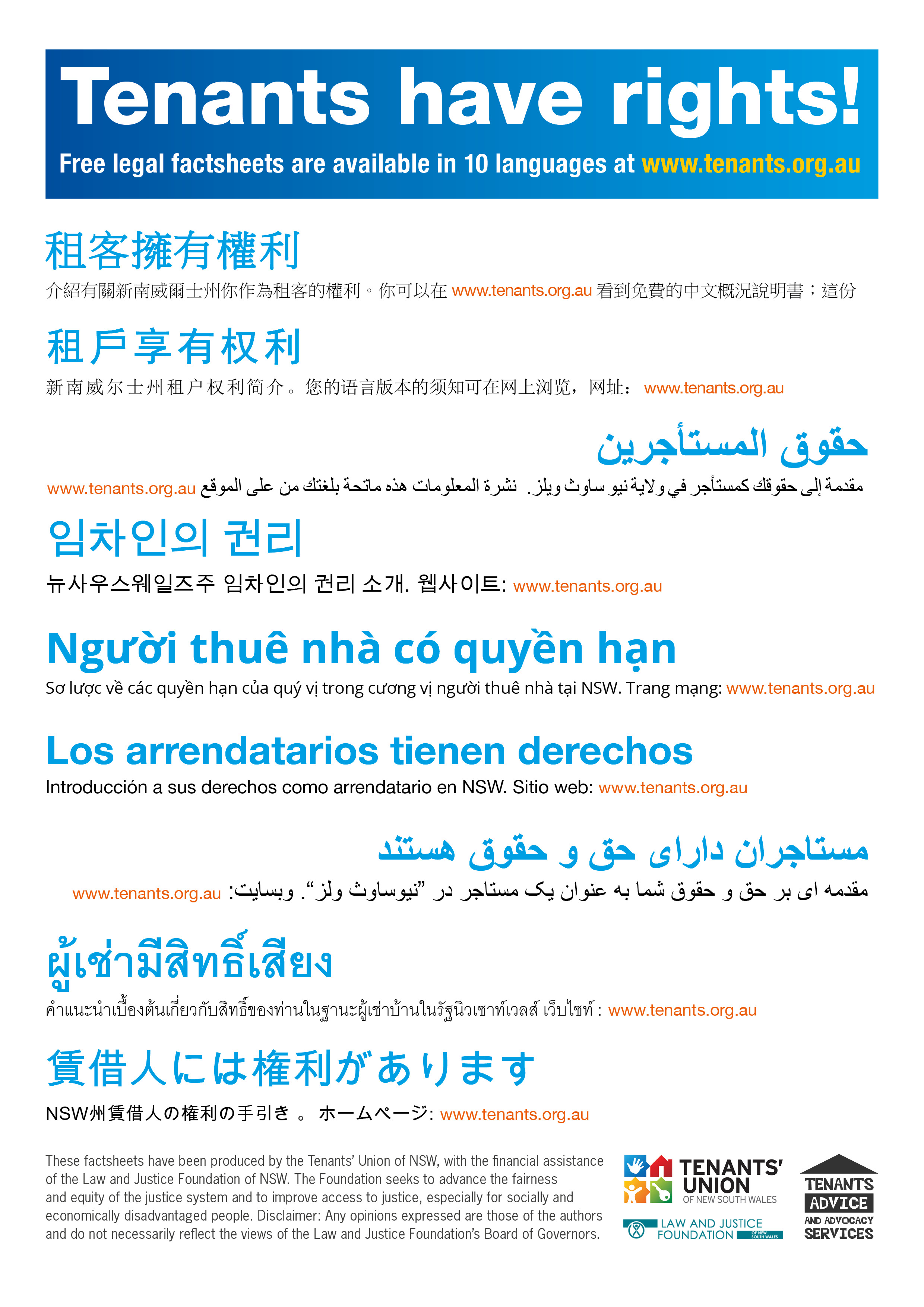 Tenants' have rights! Community languages poster