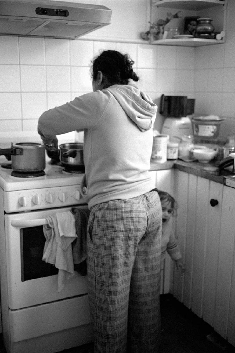 A person cooking in a kitchen