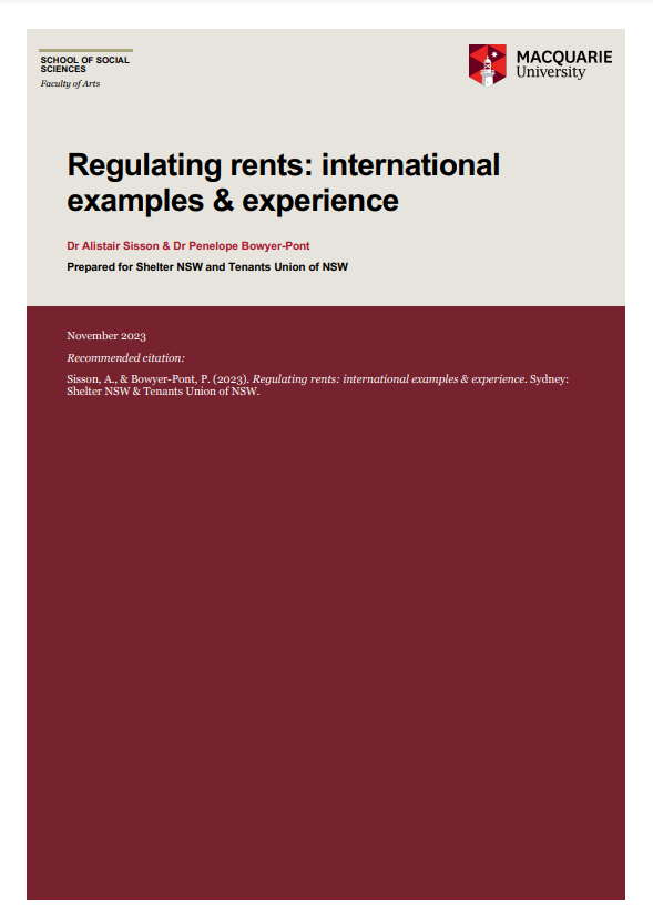 Cover of report - Regulating Rents: international examples and experience
