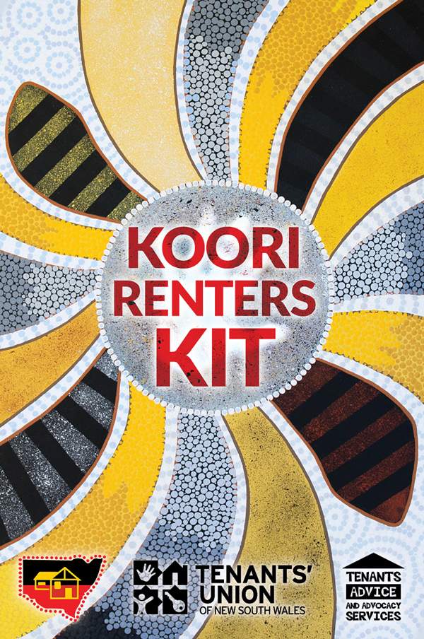 Koori Renters Kit cover with Aboriginal artwork of many yellow and black paths